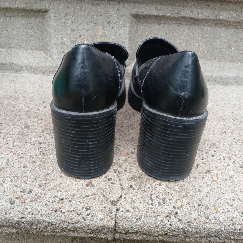 90's Vintage Mudd Y2K Black Chunky Block 3" Heel Platform Loafer Shoes Size 10 - Picture 6 of 11